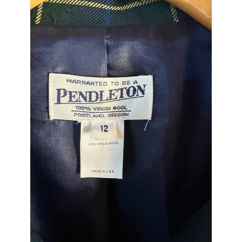 Vtg Pendleton Wool Plaid Zip Up Jacket Tartan Blazer Green Blue Red Yellow - Picture 10 of 11